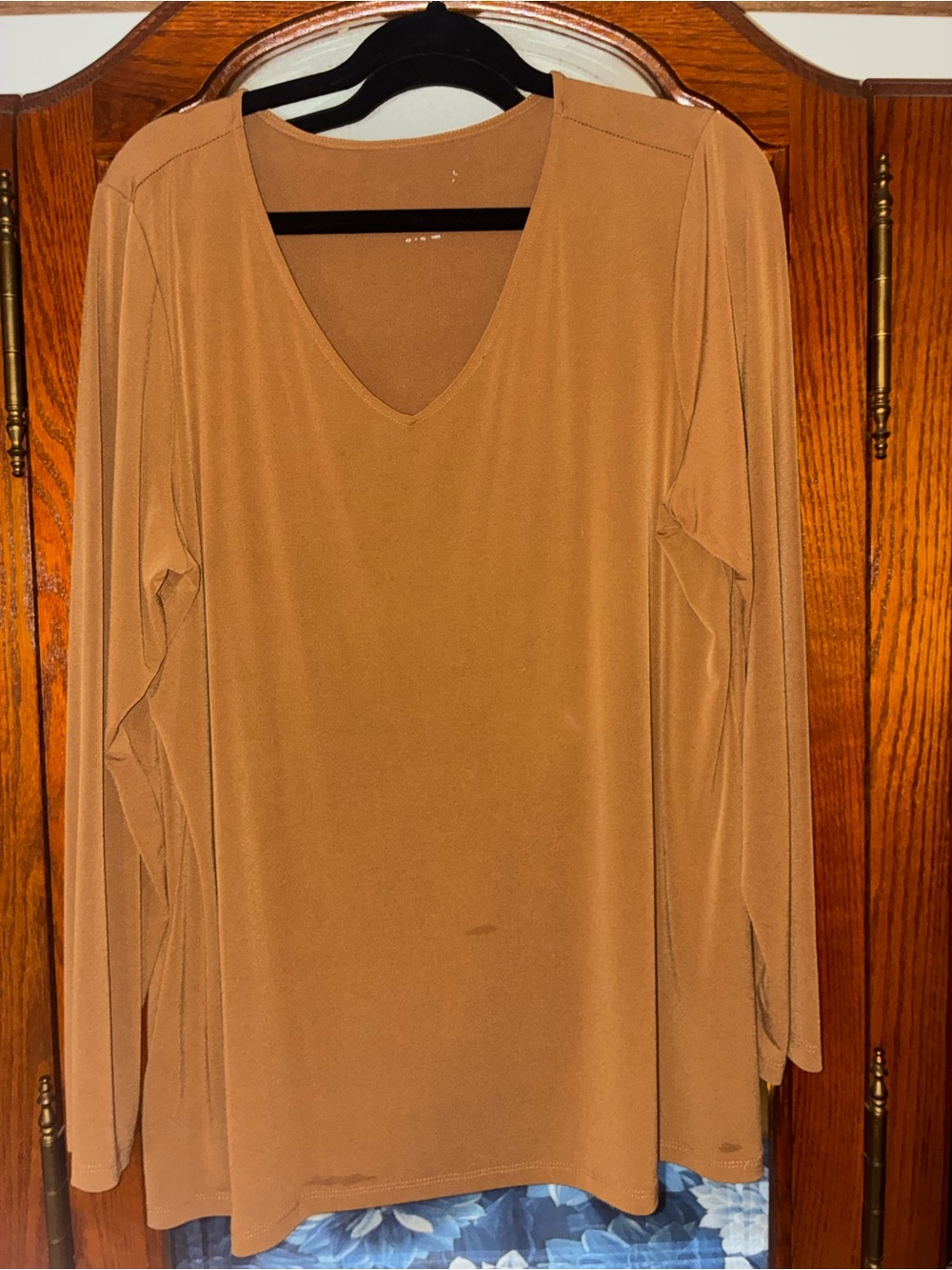 Susan Graver Camel V-Neck Long Sleeve Top
